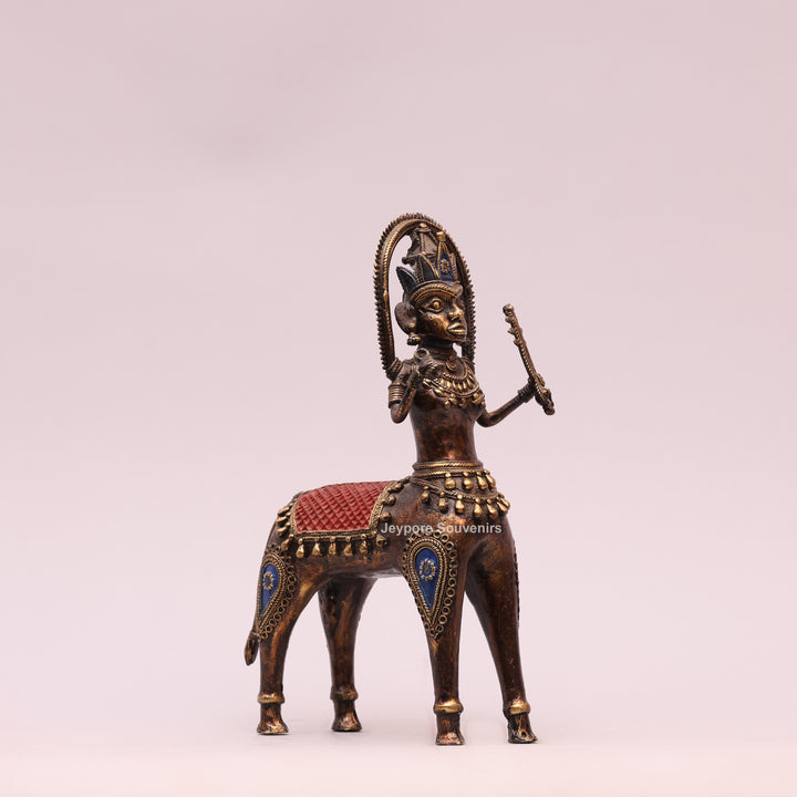 Antique Dhokra Brass Horse With Human Sculpture