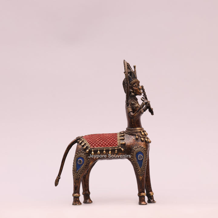 Antique Dhokra Brass Horse With Human Sculpture