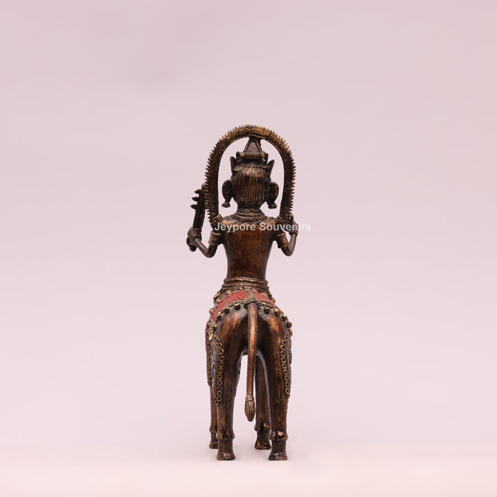 Antique Dhokra Brass Horse With Human Sculpture