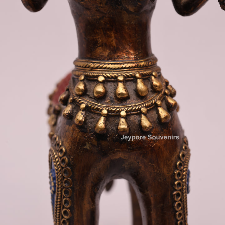 Antique Dhokra Brass Horse With Human Sculpture