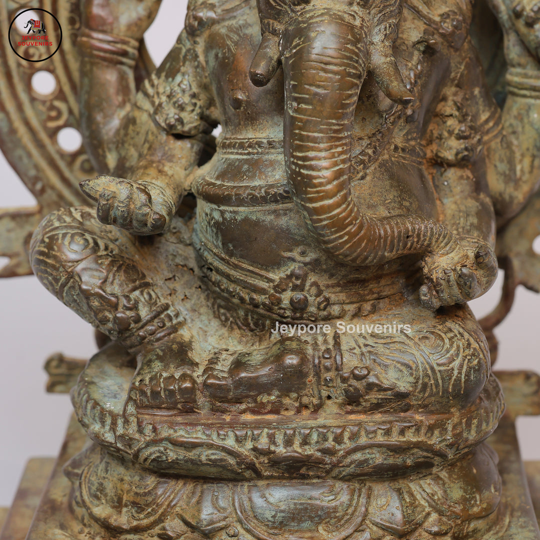 Handcrafted Bronze Ganesha Statue with Ornate Prabhavali