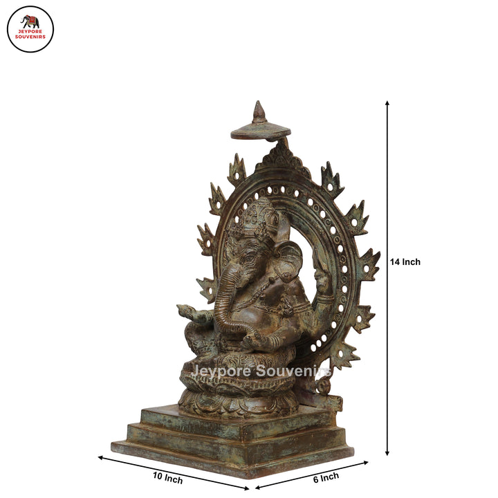Handcrafted Bronze Ganesha Statue with Ornate Prabhavali