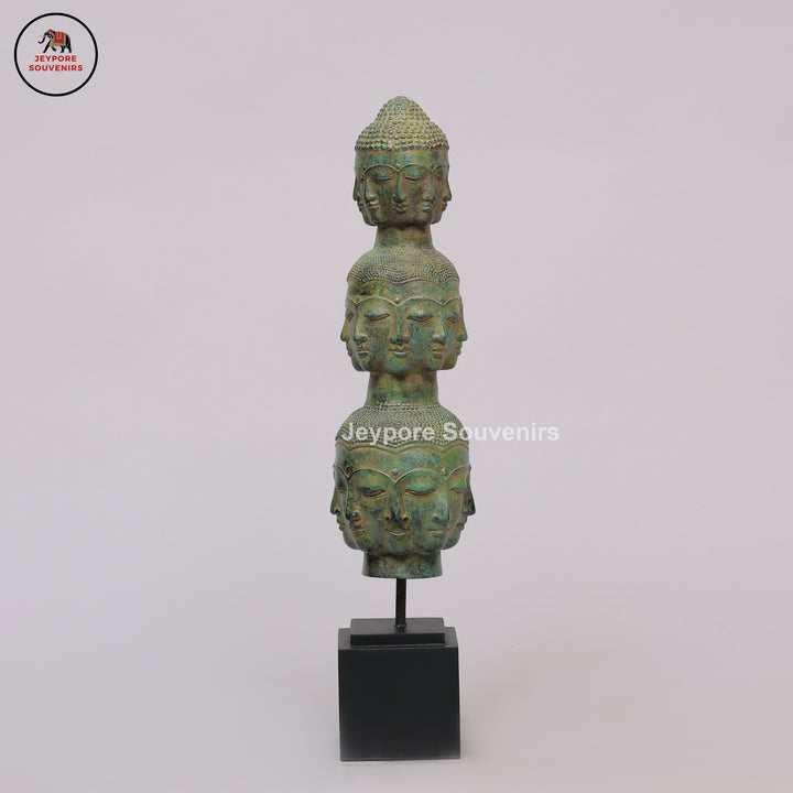 Handcrafted Bronze Multi-Faced Buddha Head Tower Sculpture