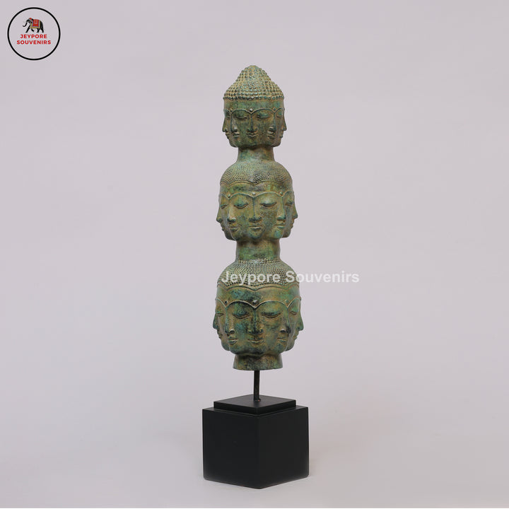 Handcrafted Bronze Multi-Faced Buddha Head Tower Sculpture