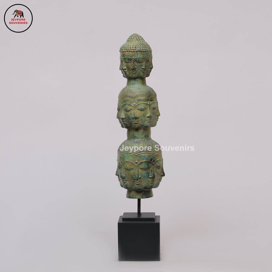 Handcrafted Bronze Multi-Faced Buddha Head Tower Sculpture