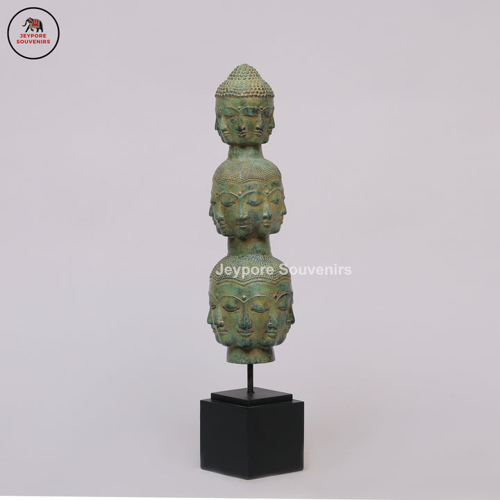 Handcrafted Bronze Multi-Faced Buddha Head Tower Sculpture