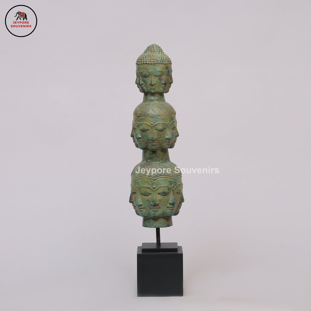 Handcrafted Bronze Multi-Faced Buddha Head Tower Sculpture
