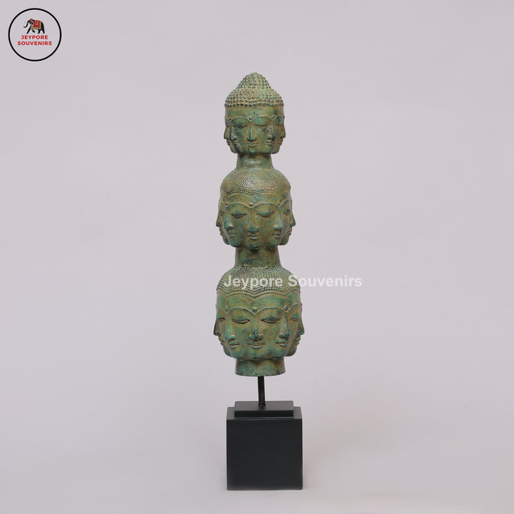 Handcrafted Bronze Multi-Faced Buddha Head Tower Sculpture