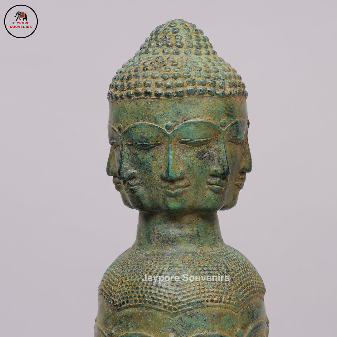 Handcrafted Bronze Multi-Faced Buddha Head Tower Sculpture