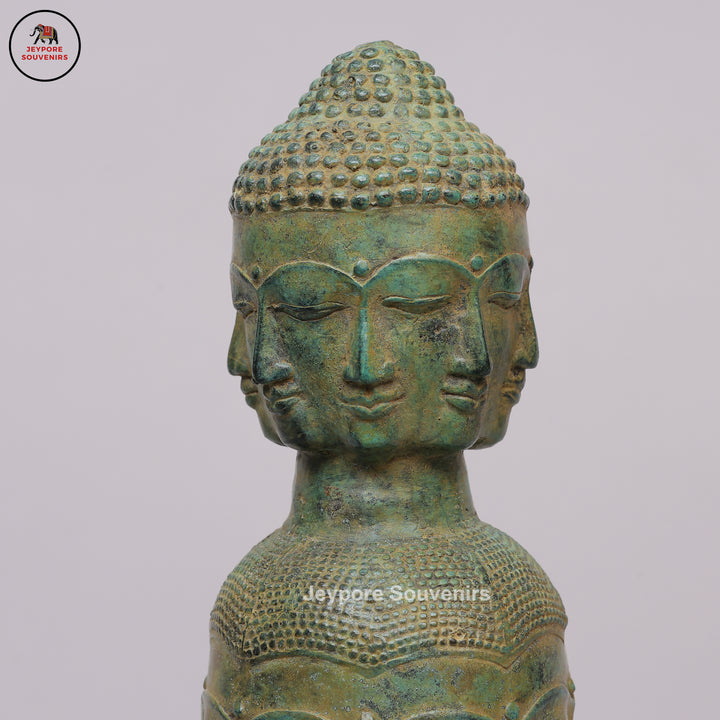 Handcrafted Bronze Multi-Faced Buddha Head Tower Sculpture