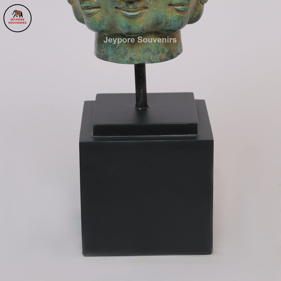 Handcrafted Bronze Multi-Faced Buddha Head Tower Sculpture