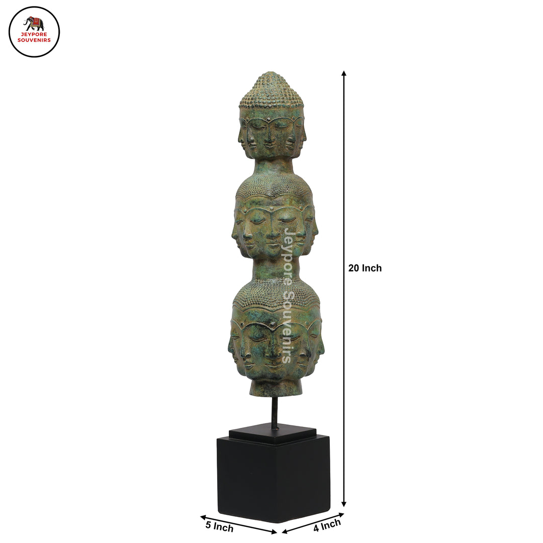 Handcrafted Bronze Multi-Faced Buddha Head Tower Sculpture