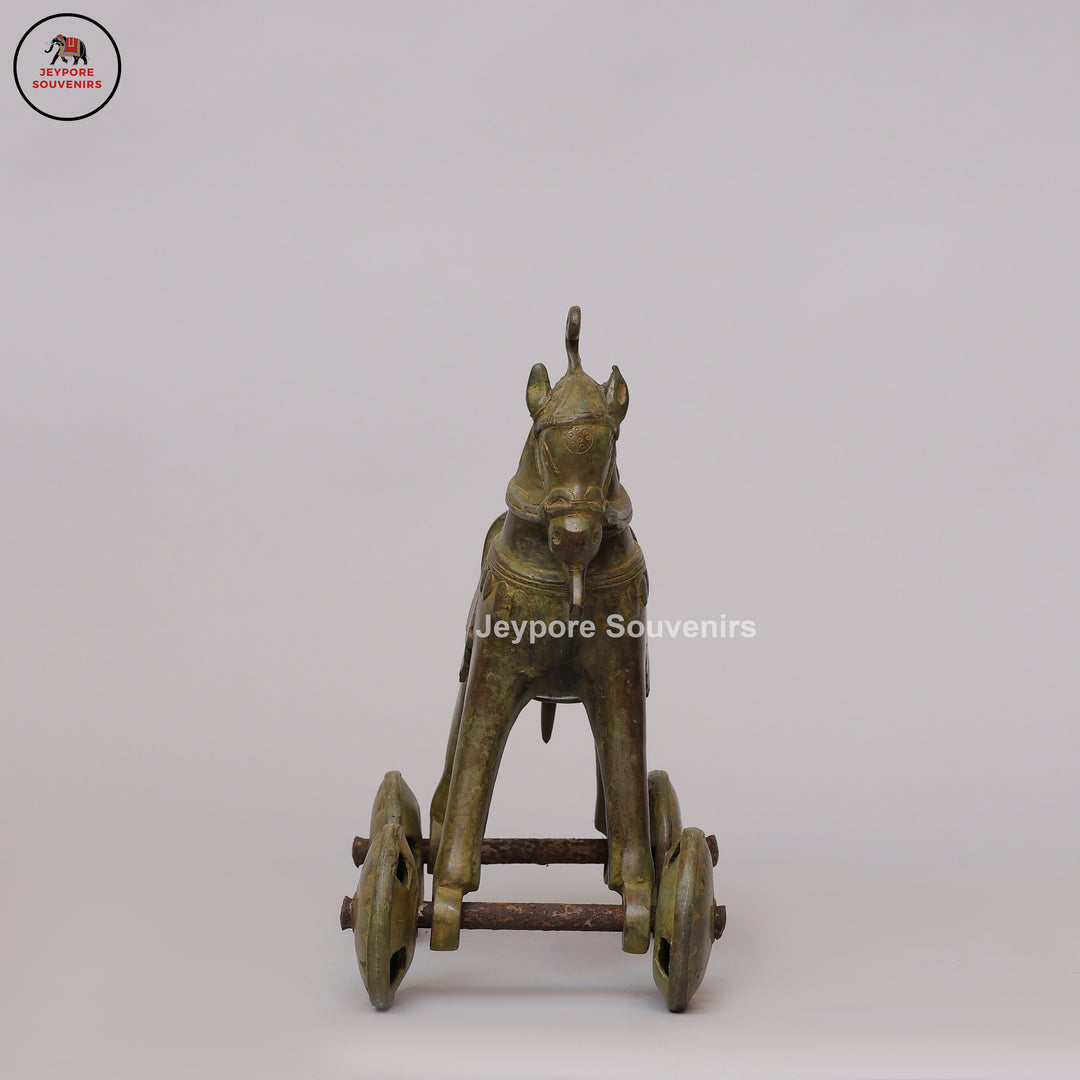 Traditional Vintage Brass Horse on Wheels Sculpture