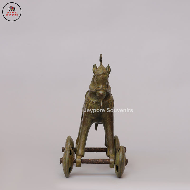 Traditional Vintage Brass Horse on Wheels Sculpture