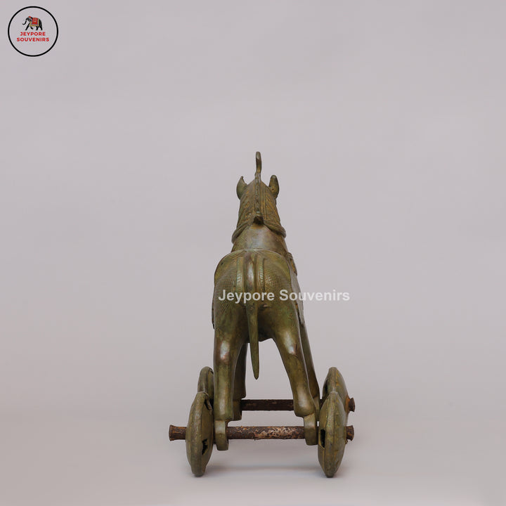 Traditional Vintage Brass Horse on Wheels Sculpture