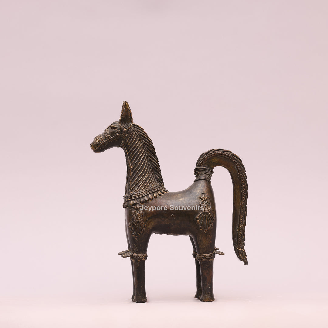 Antique Brass Dhokra Horse Sculpture – Handcrafted Indian Tribal Art