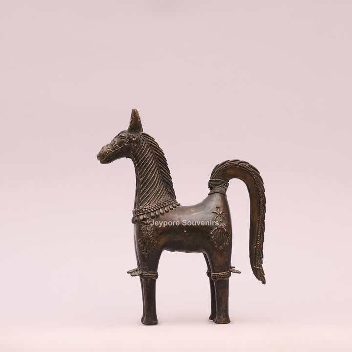 Antique Brass Dhokra Horse Sculpture – Handcrafted Indian Tribal Art