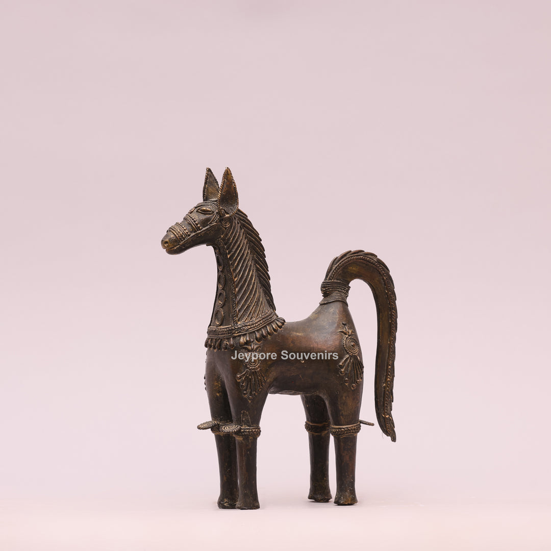 Antique Brass Dhokra Horse Sculpture – Handcrafted Indian Tribal Art