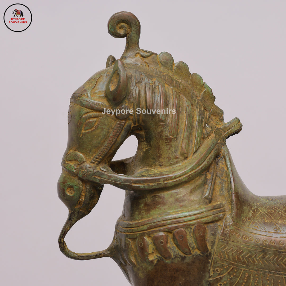 Traditional Vintage Brass Horse on Wheels Sculpture