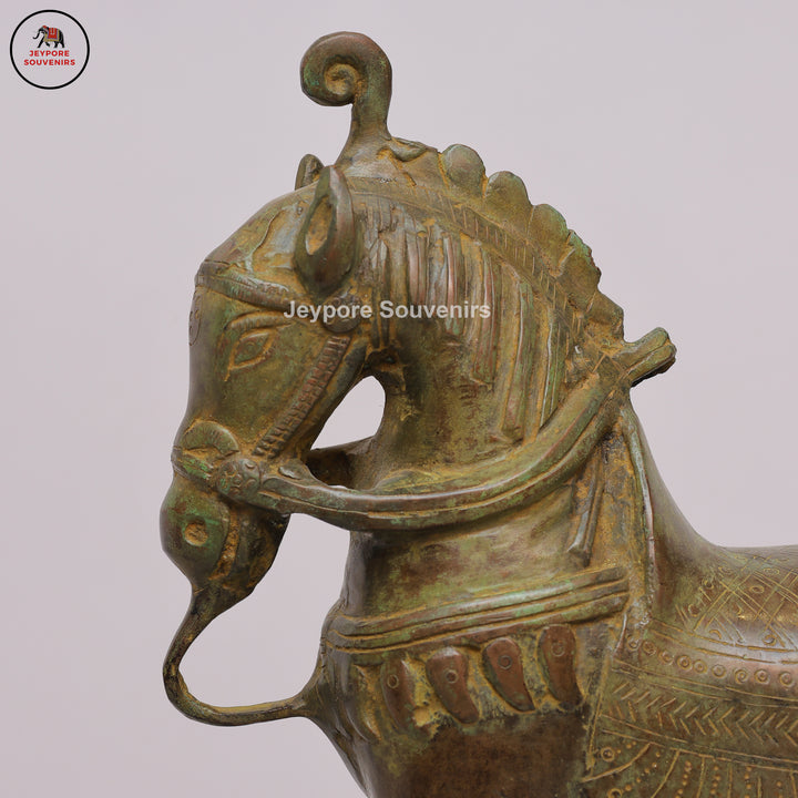 Traditional Vintage Brass Horse on Wheels Sculpture