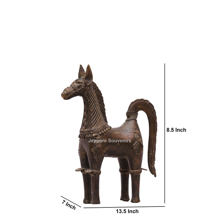 Antique Brass Dhokra Horse Sculpture – Handcrafted Indian Tribal Art