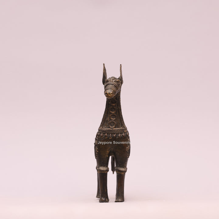Antique Brass Dhokra Horse Sculpture – Handcrafted Indian Tribal Art