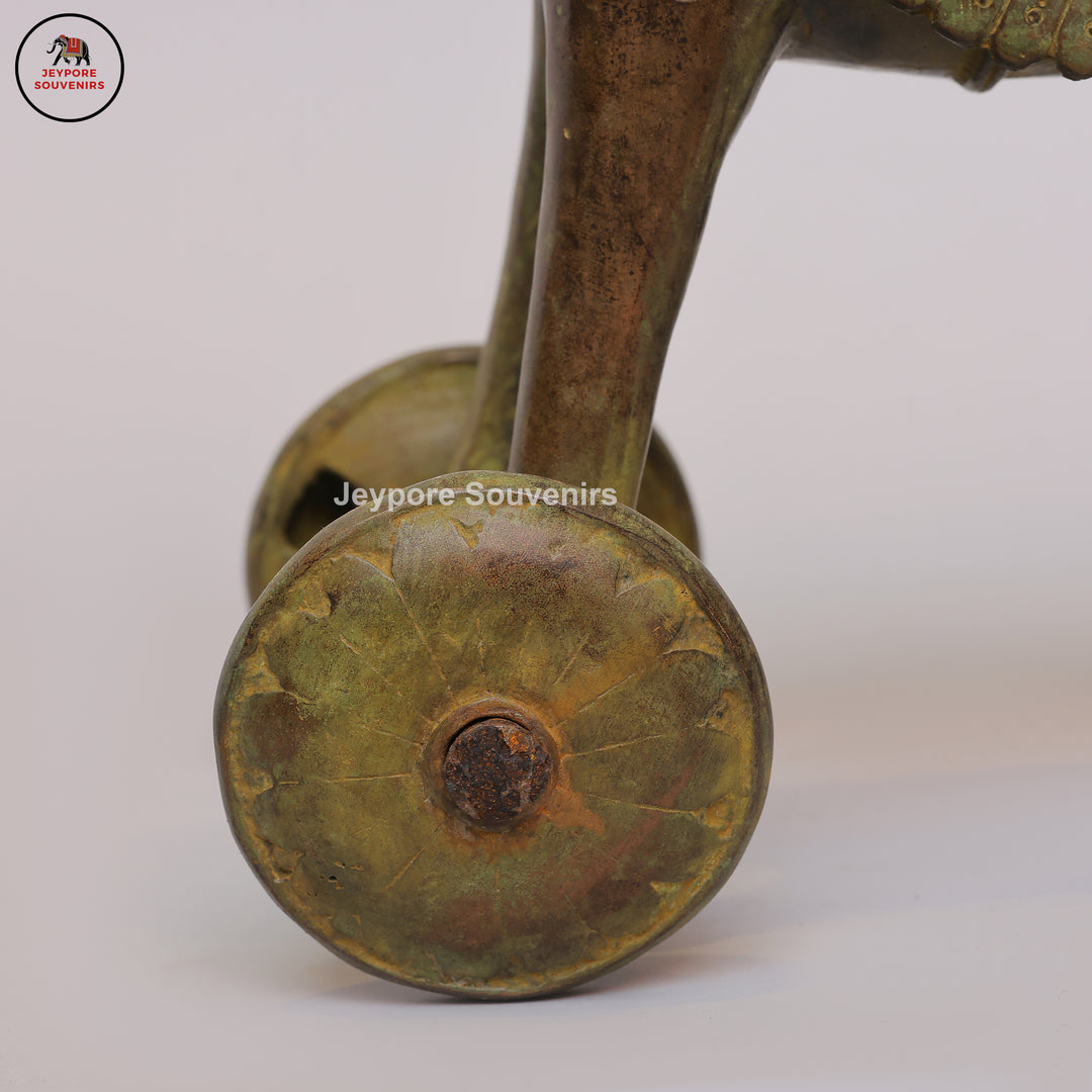 Traditional Vintage Brass Horse on Wheels Sculpture