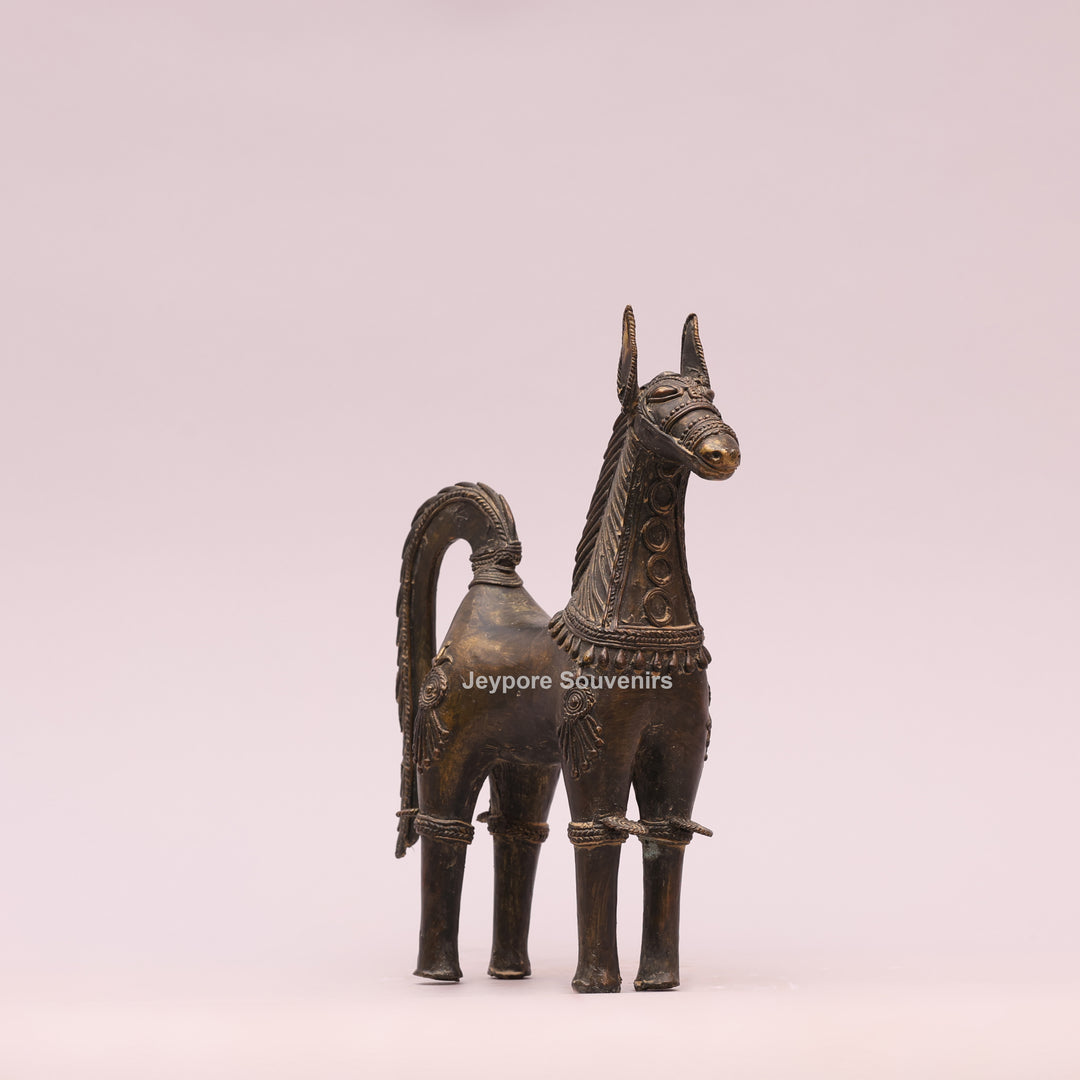 Antique Brass Dhokra Horse Sculpture – Handcrafted Indian Tribal Art