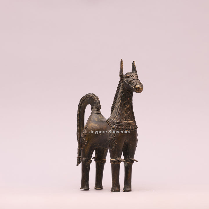 Antique Brass Dhokra Horse Sculpture – Handcrafted Indian Tribal Art