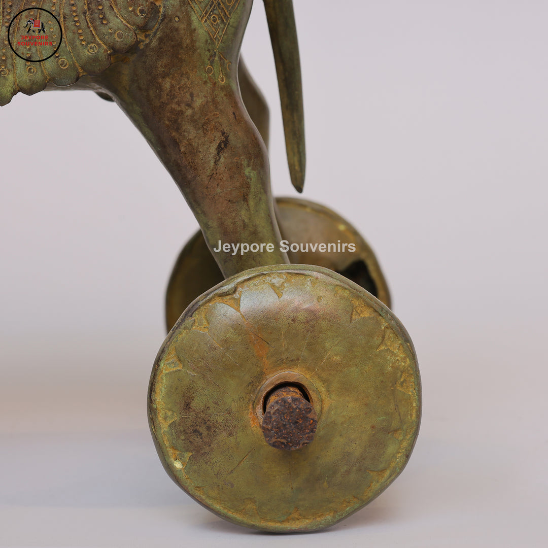 Traditional Vintage Brass Horse on Wheels Sculpture