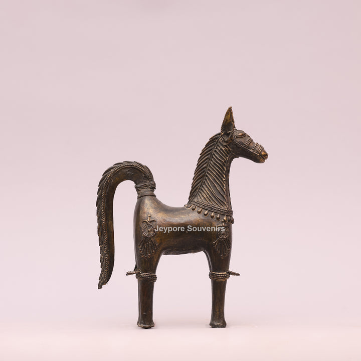 Antique Brass Dhokra Horse Sculpture – Handcrafted Indian Tribal Art