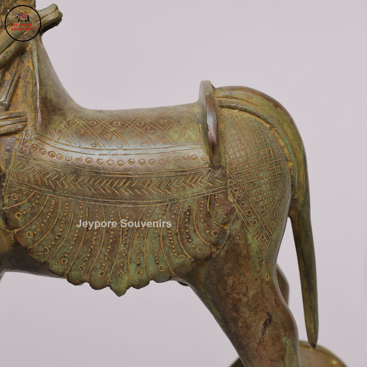 Traditional Vintage Brass Horse on Wheels Sculpture