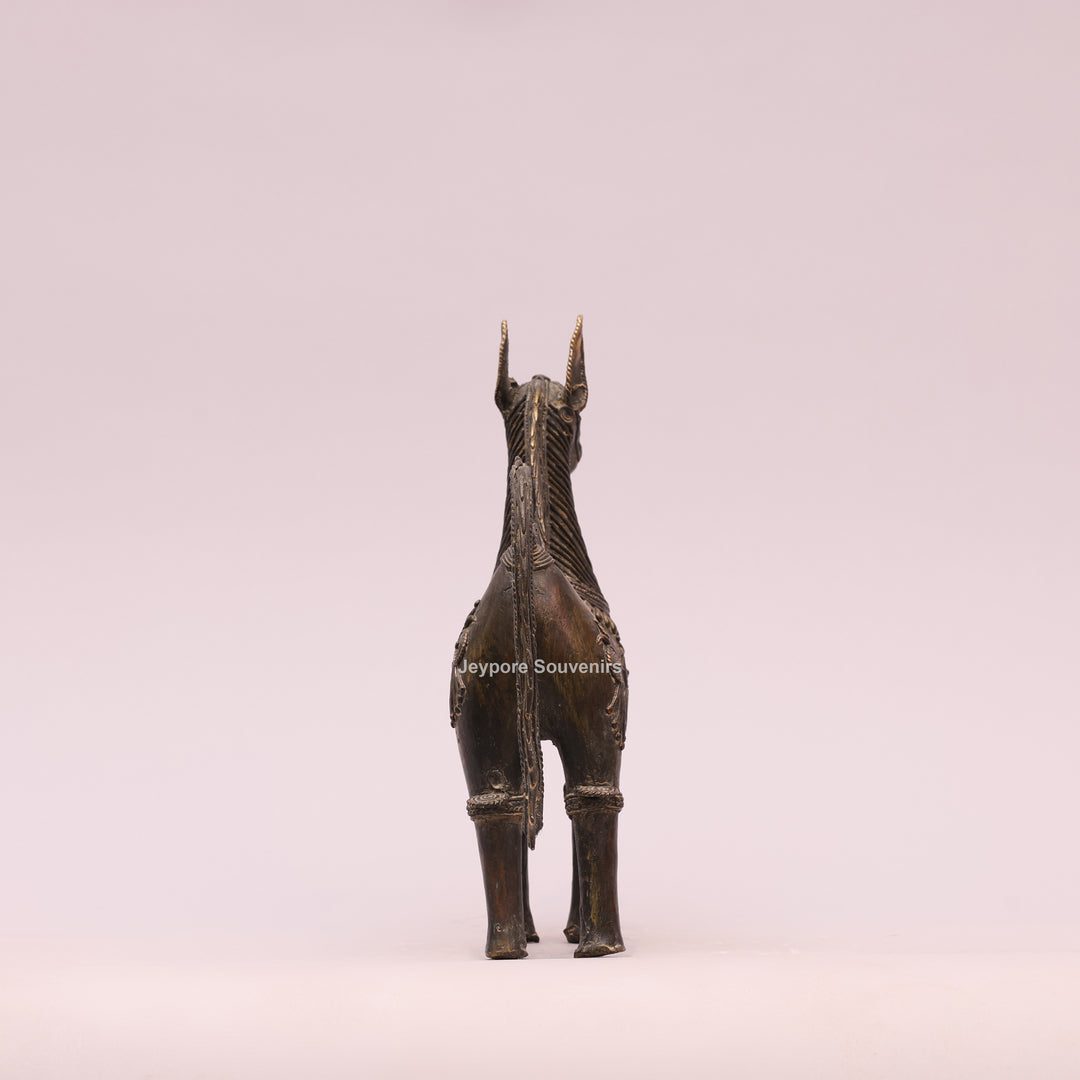 Antique Brass Dhokra Horse Sculpture – Handcrafted Indian Tribal Art