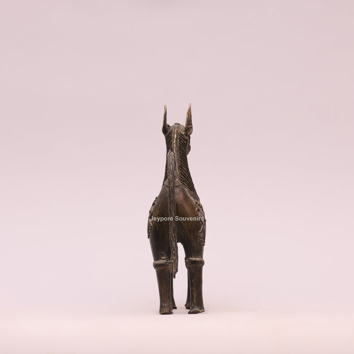 Antique Brass Dhokra Horse Sculpture – Handcrafted Indian Tribal Art