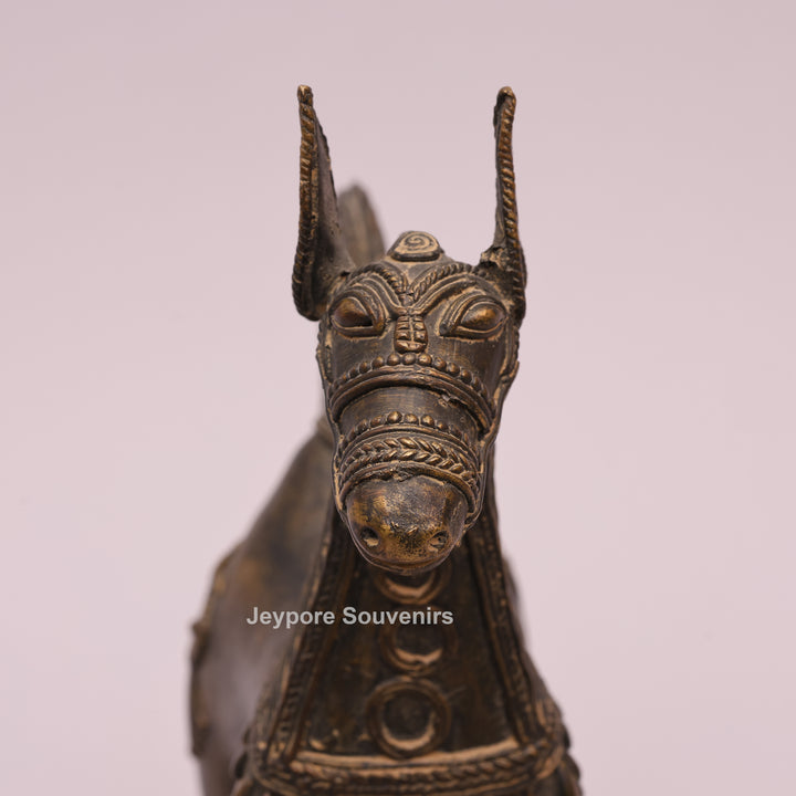 Antique Brass Dhokra Horse Sculpture – Handcrafted Indian Tribal Art