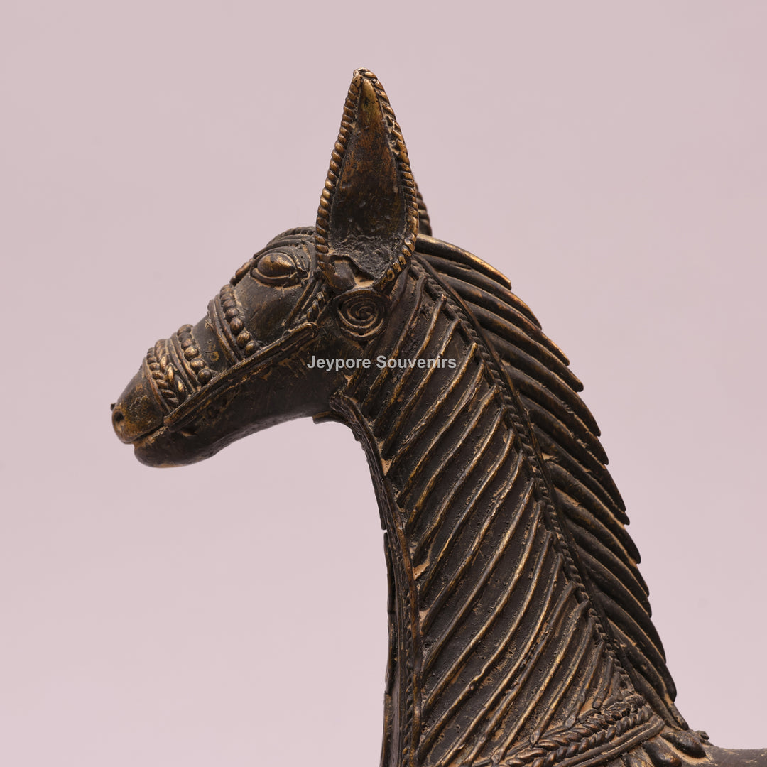 Antique Brass Dhokra Horse Sculpture – Handcrafted Indian Tribal Art
