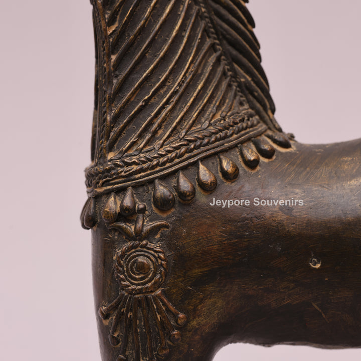 Antique Brass Dhokra Horse Sculpture – Handcrafted Indian Tribal Art