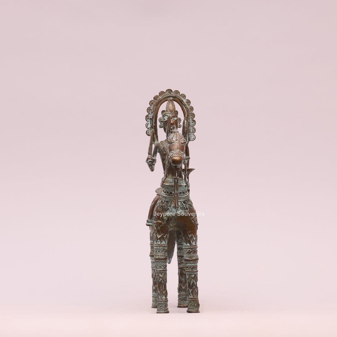 Antique Dhokra Tribal Horse With Rider Brass Statue