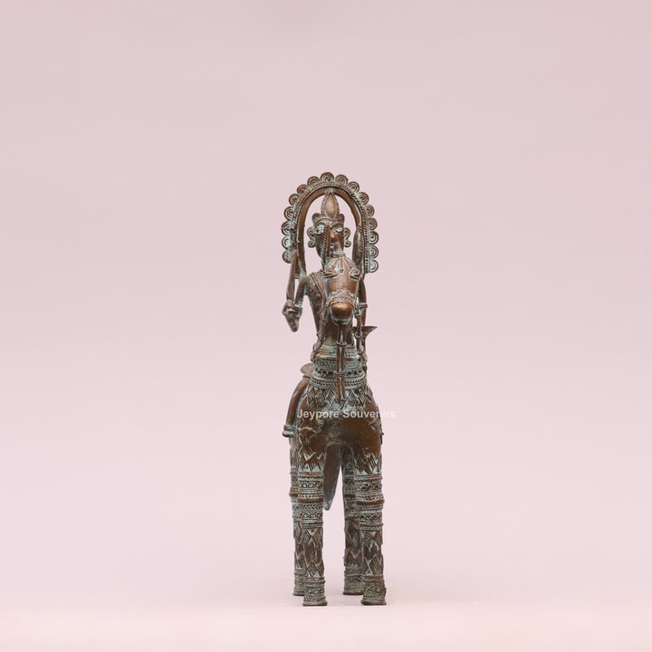 Antique Dhokra Tribal Horse With Rider Brass Statue