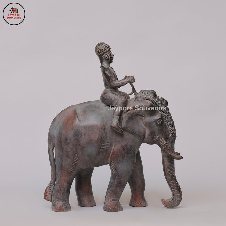 Handcrafted Antique Bronze Elephant with Mahout Sculpture