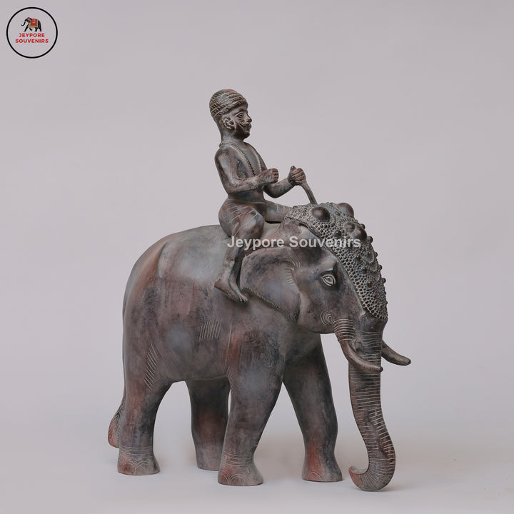 Handcrafted Antique Bronze Elephant with Mahout Sculpture