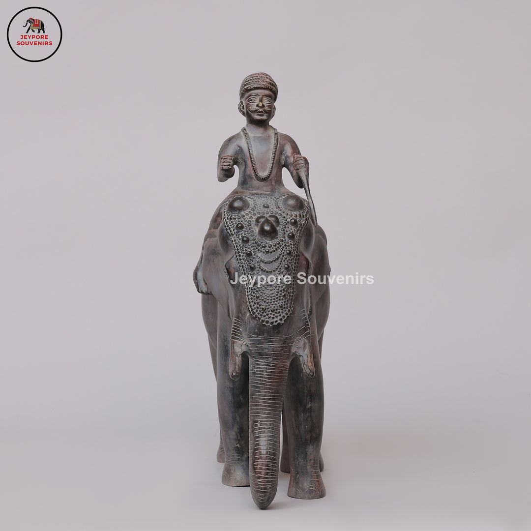 Handcrafted Antique Bronze Elephant with Mahout Sculpture