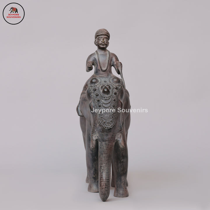 Handcrafted Antique Bronze Elephant with Mahout Sculpture