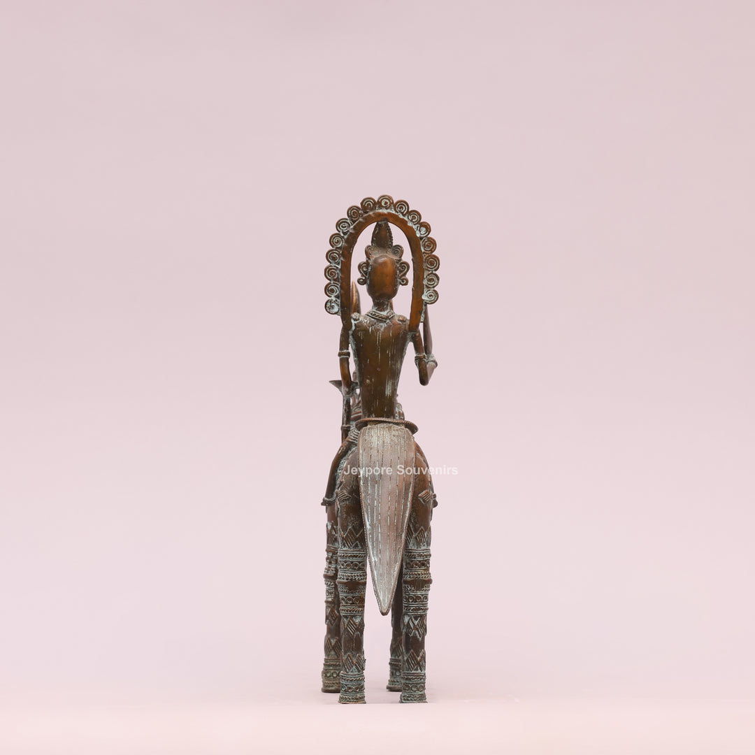 Antique Dhokra Tribal Horse With Rider Brass Statue
