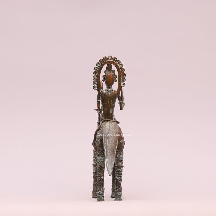 Antique Dhokra Tribal Horse With Rider Brass Statue