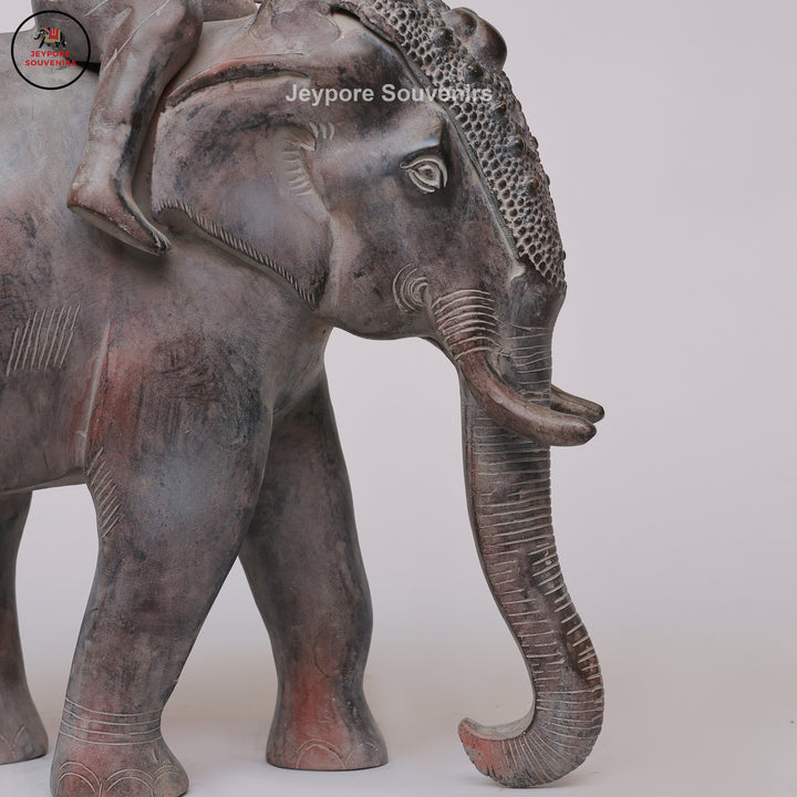 Handcrafted Antique Bronze Elephant with Mahout Sculpture