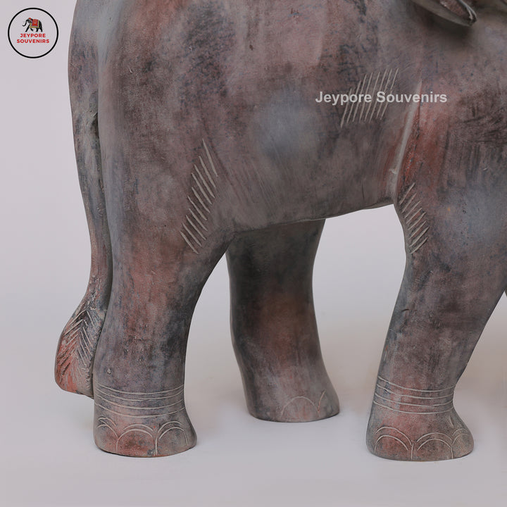 Handcrafted Antique Bronze Elephant with Mahout Sculpture