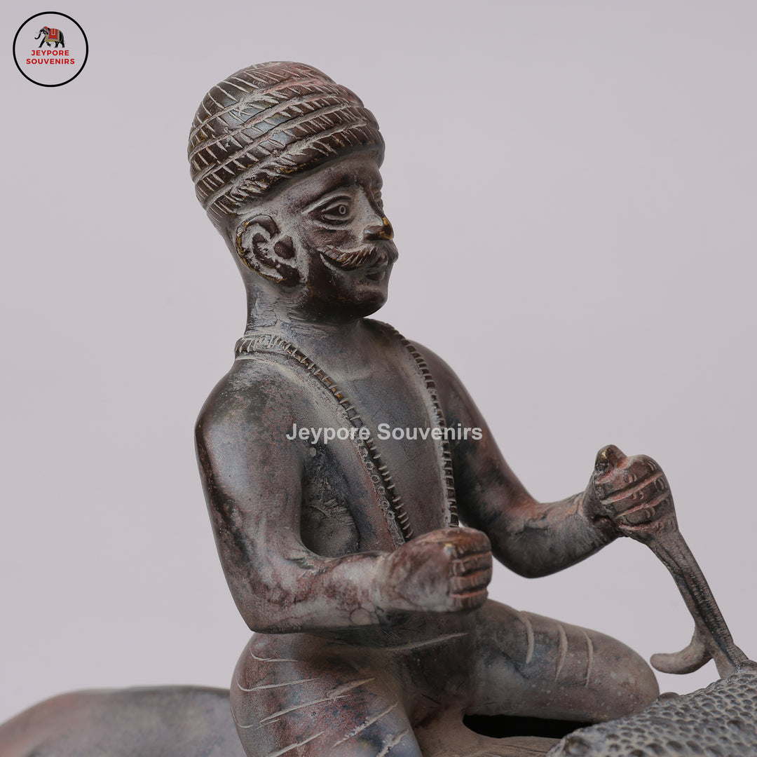 Handcrafted Antique Bronze Elephant with Mahout Sculpture