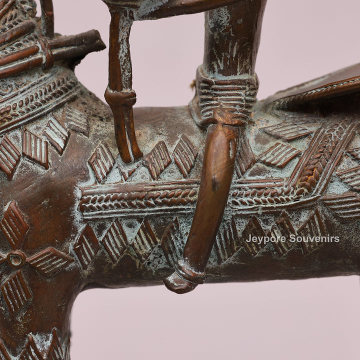 Antique Dhokra Tribal Horse With Rider Brass Statue