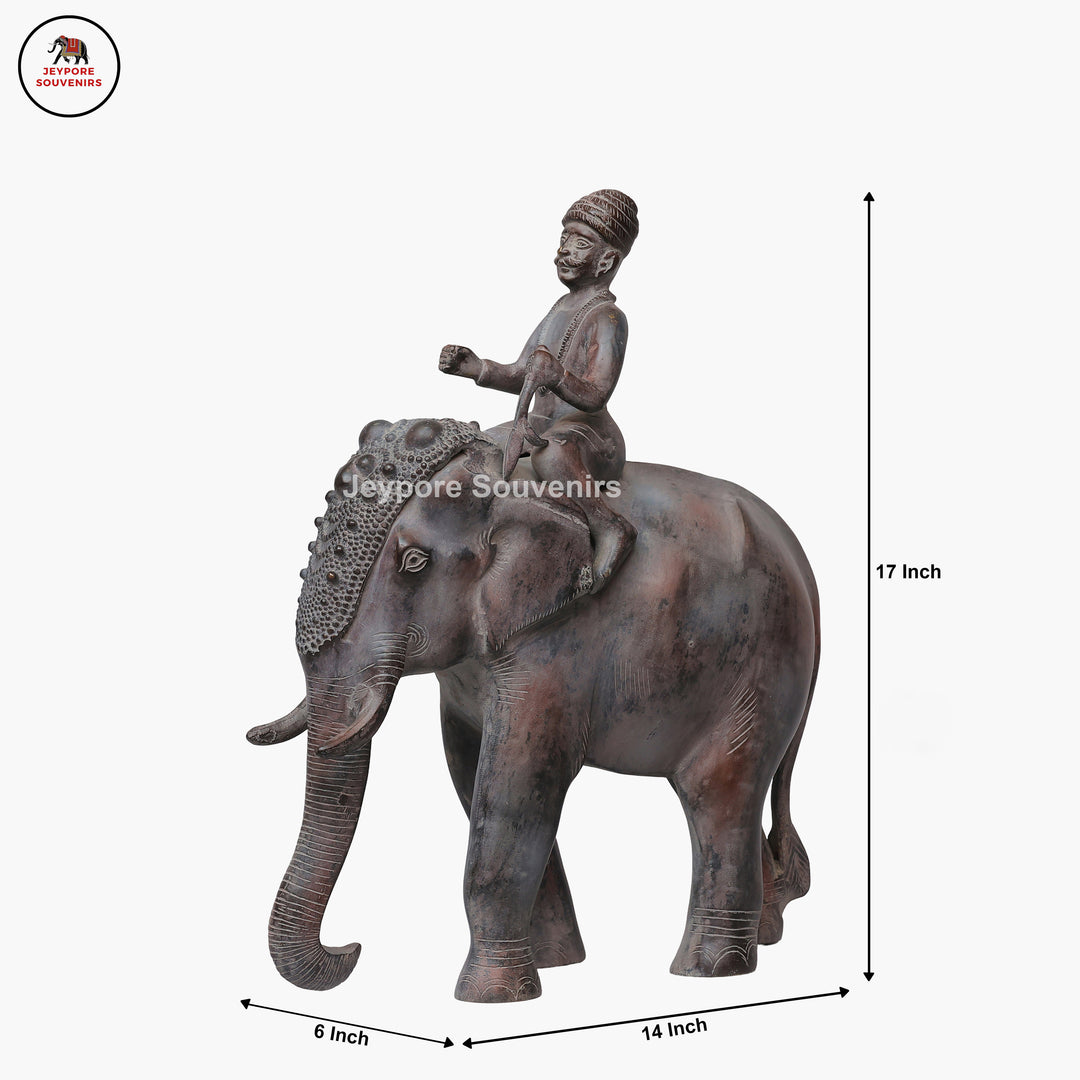 Handcrafted Antique Bronze Elephant with Mahout Sculpture